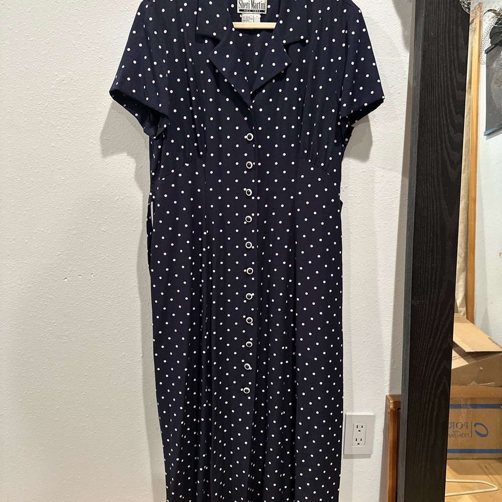 Sheri Martin Midnight Blue Polka Dot Midi Dress - Picture 4 of 13